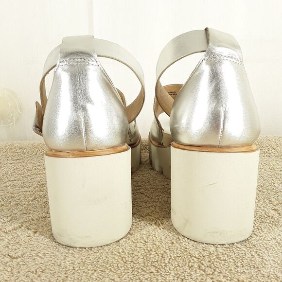 BP. Women's sz 8M Silver Sandals, Chunky Platform Block Heel Strappy Party Shoes - Picture 9 of 10